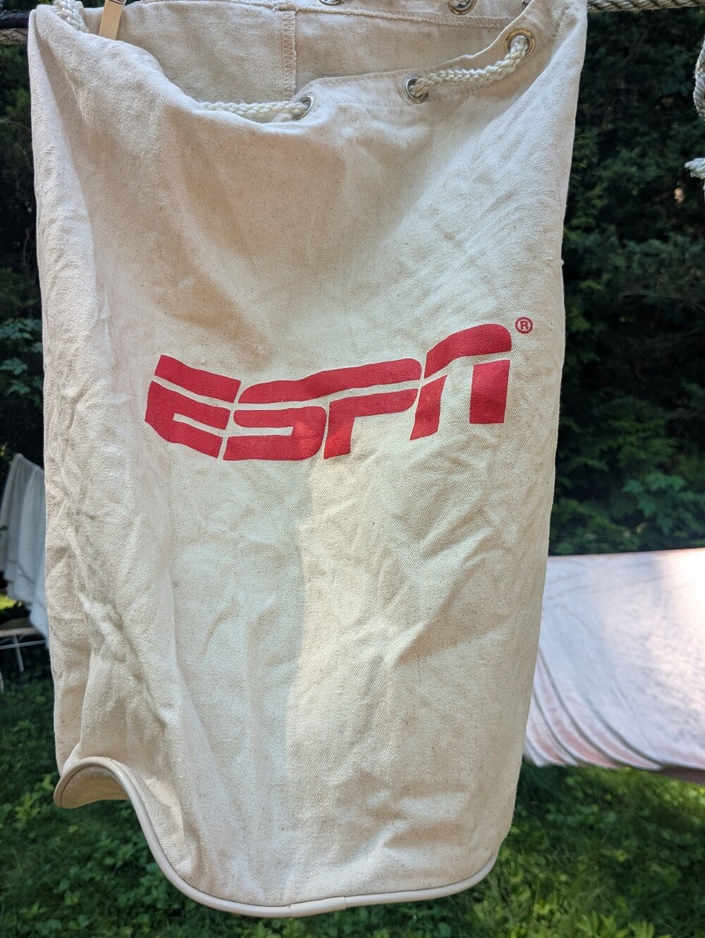 ESPN VTG Natural Canvas Shoulder Bag W/Rope Drawstring Cord